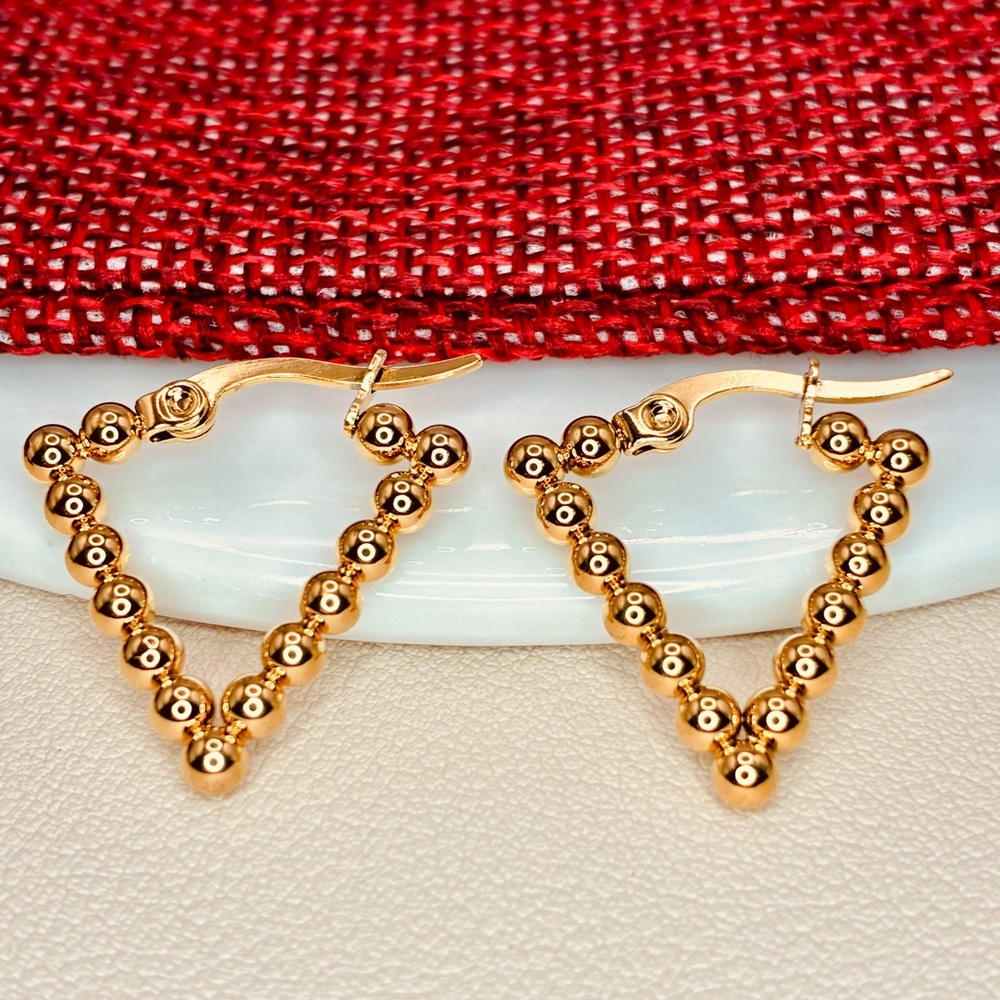 Gold Modern Minimalist Beaded Triangle Hoop Earrings